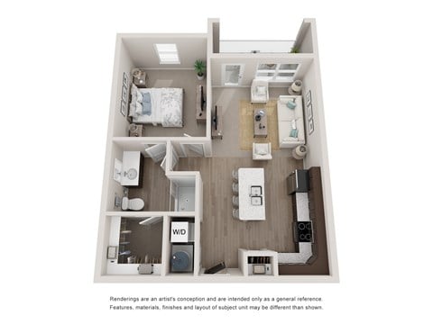 Floor plan for 1 bed, 1 bath, 712 sqft
